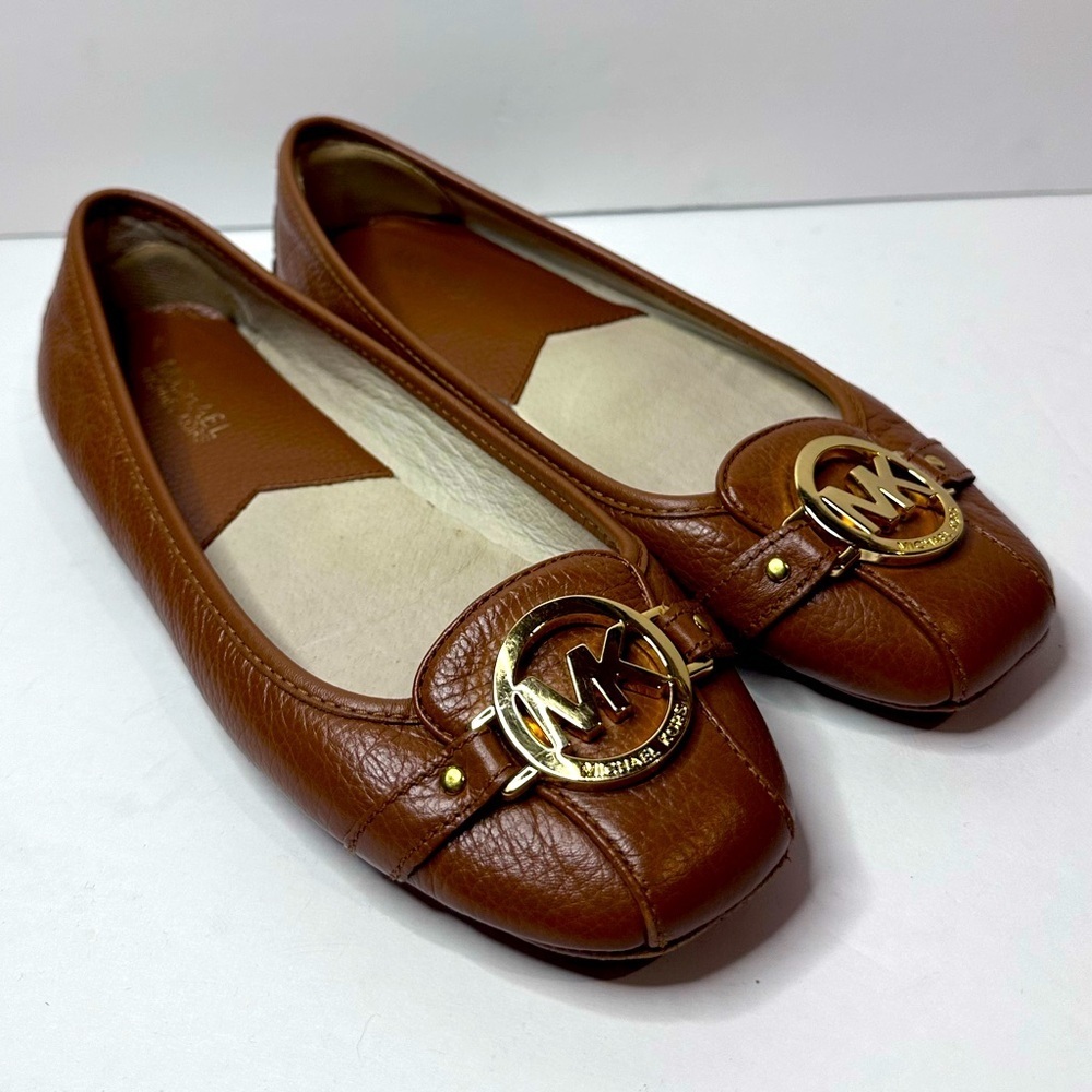 Michael Kors Brown Leather Loafers with Gold Logo